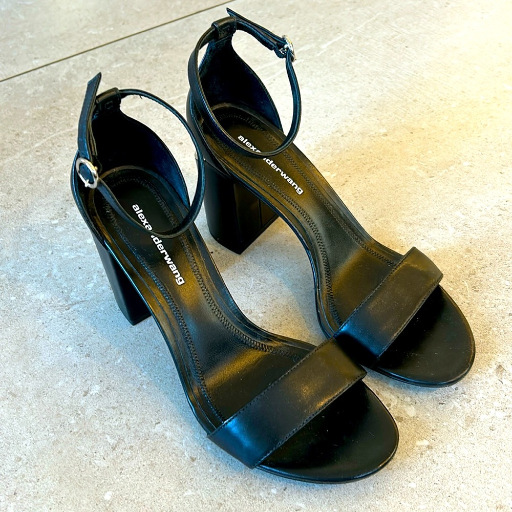 Alexander Wang ankle strap block heel sandals.